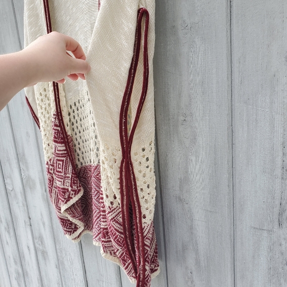 Boho Knit Kimono Wrap | Red & Cream for Layering - Picture 3 of 12